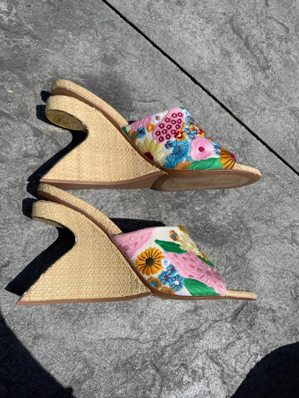Steve Madden Pink Floral Embroidered Wedge Mules